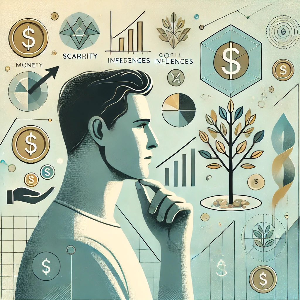 A person reflecting on financial habits, surrounded by images representing money, investment, and social influence, symbolizing the impact of one's environment on financial decisions.
Financial habits, money mindset, financial transformation, wealth building, abundance mindset, financial discipline, money beliefs, financial freedom, financial success, financial programming.