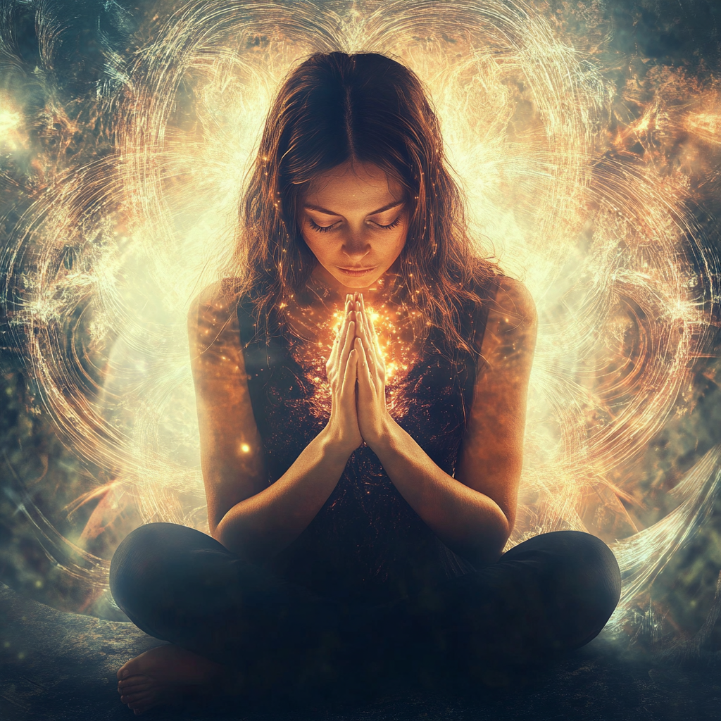 "An image depicting the concept of spiritual strength through calm meditation and a focused individual, symbolizing resilience, inner peace, and personal mastery." Spiritual strength, personal mastery, self-discipline, spiritual growth, inner power, resilience, faith, mindfulness