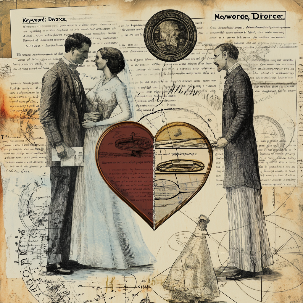 Concepts of Marriage and Divorce: A Historical Review and Contemporary Reflections A symbolic representation of the evolving concepts of marriage and divorce, featuring a balance of ancient and modern elements, such as wedding rings, historical documents, legal symbols, and a divided heart.
Marriage, Divorce, Historical Review, Contemporary Reflections, Societal Concepts, Modern Relationships, Family Structure