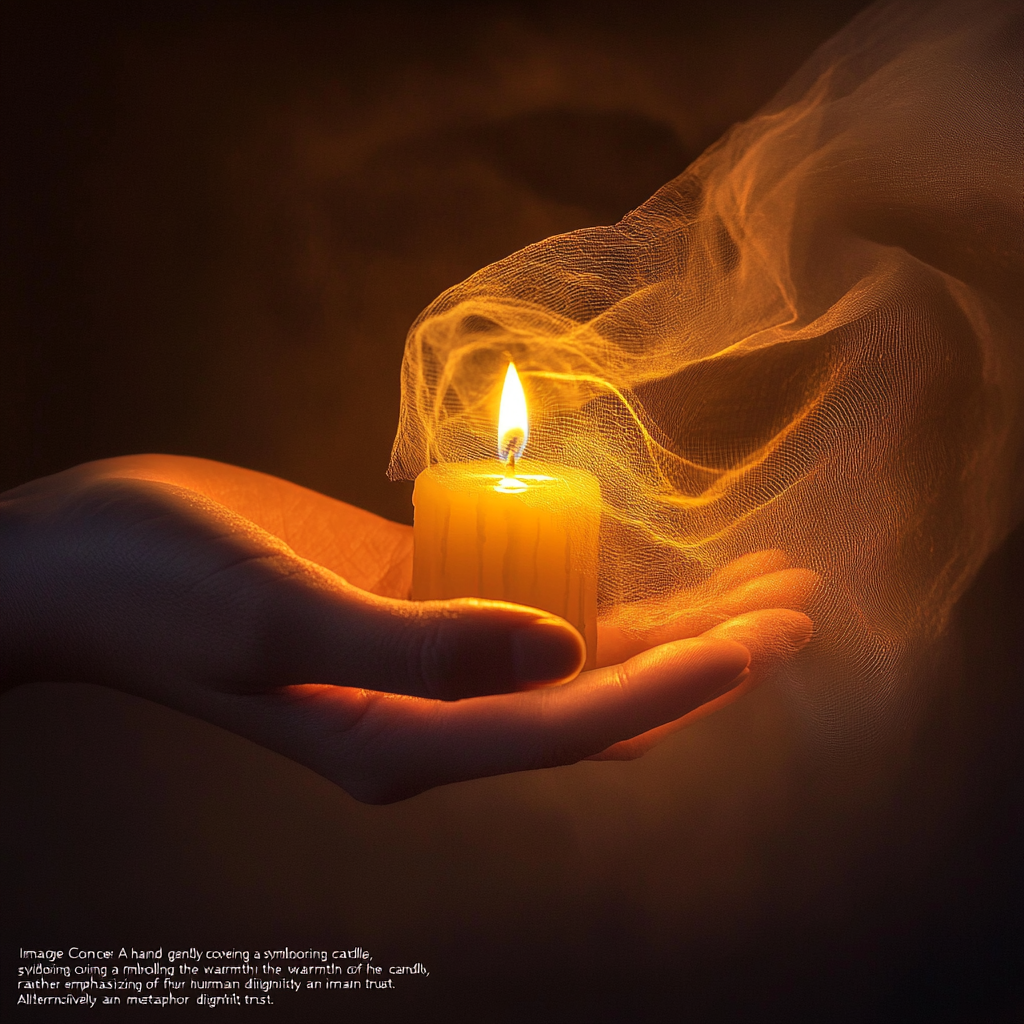 “A hand covering a flickering candle, symbolizing the spiritual virtue of concealment and the protection of human dignity.” Concealment Trust & Dignity Spiritual Wisdom Human Interaction Ethical Discretion Compassion Leadership & Wisdom Emotional Intelligence Social Media Ethics Privacy & Protection
