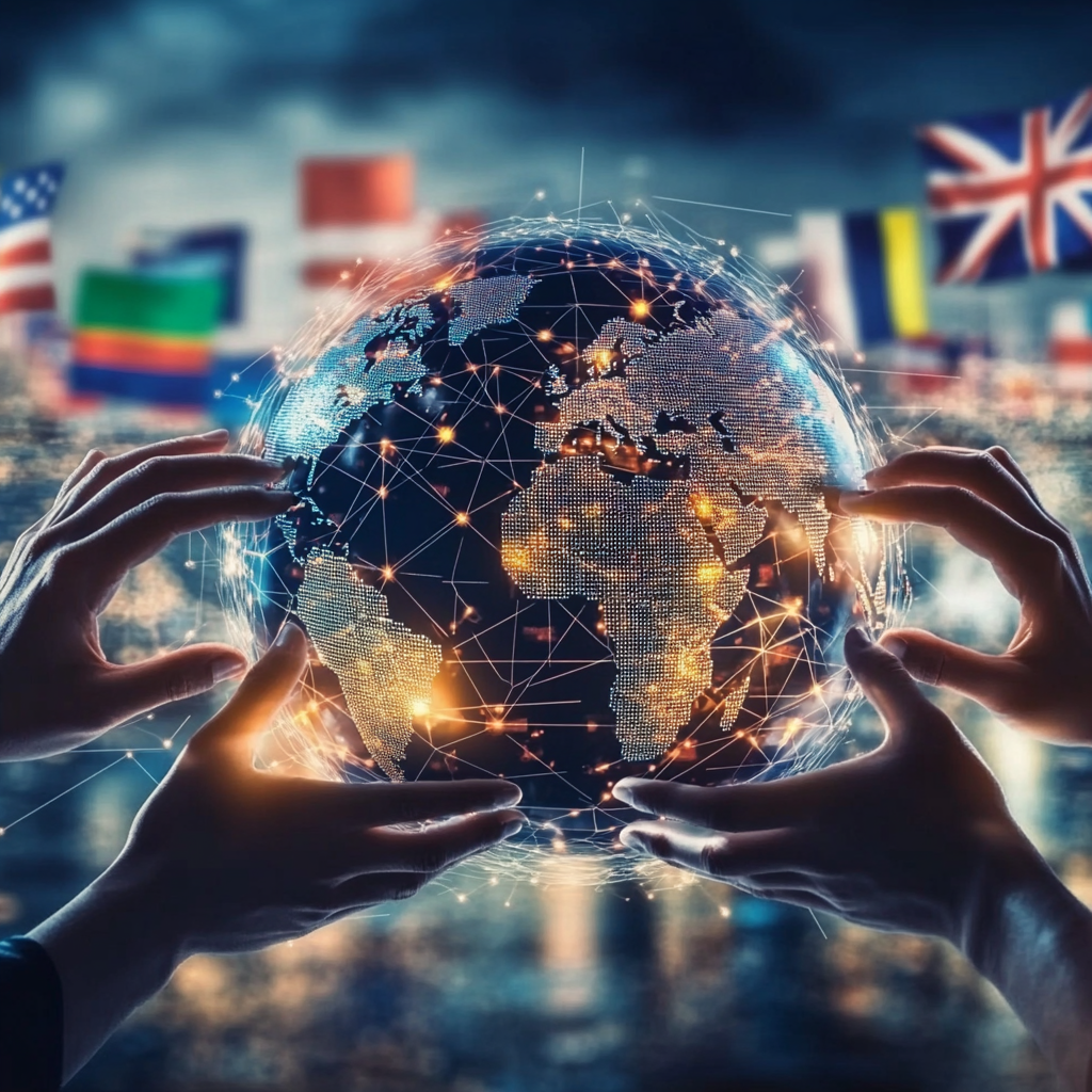 Interconnected global network representing the international market. international market, global economy, professional development, global trends