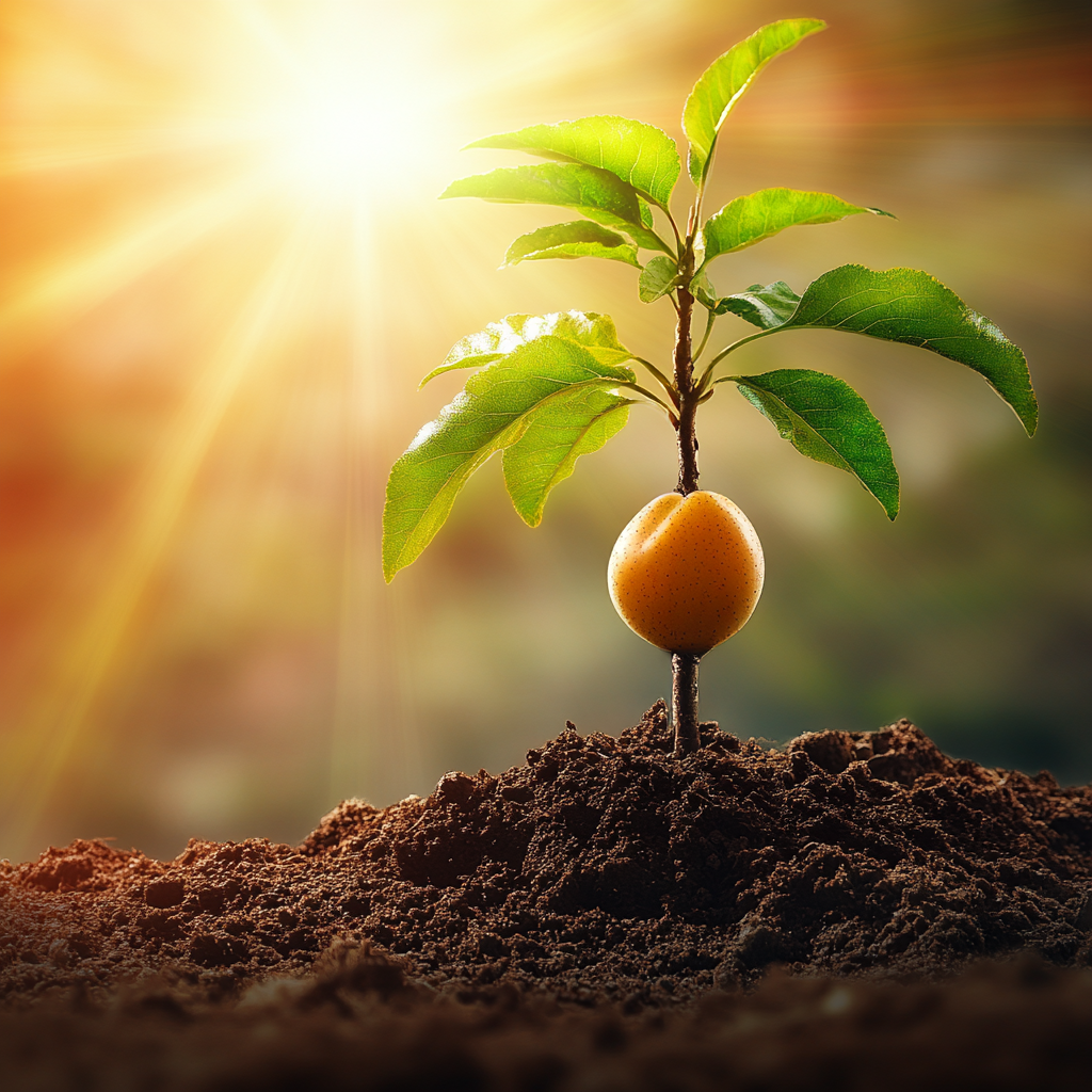 Seed sprouting into a fruit-bearing tree, symbolizing the growth and returns of investing in yourself. Invest in Yourself