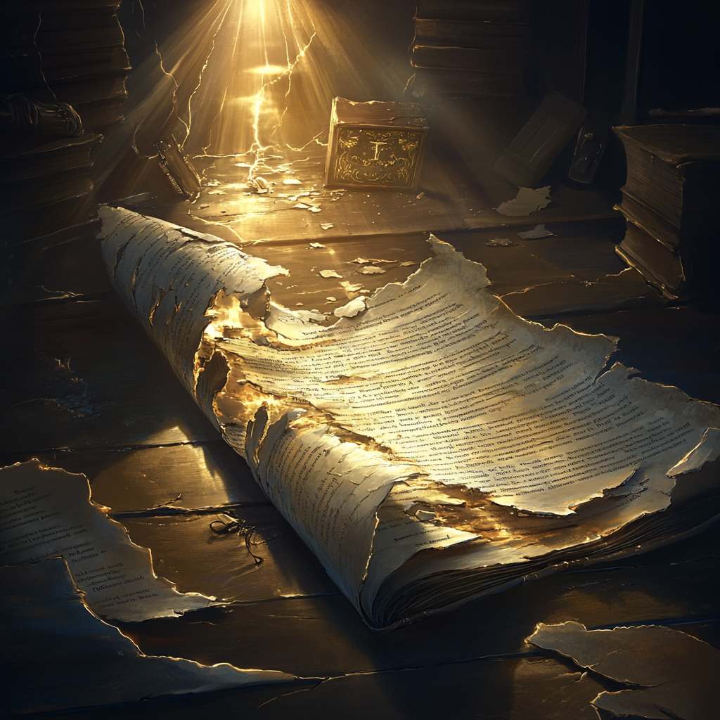 Alt text: Cracked legal document with light shining through, symbolizing hidden opportunities in legal mistakes. Legal Loopholes