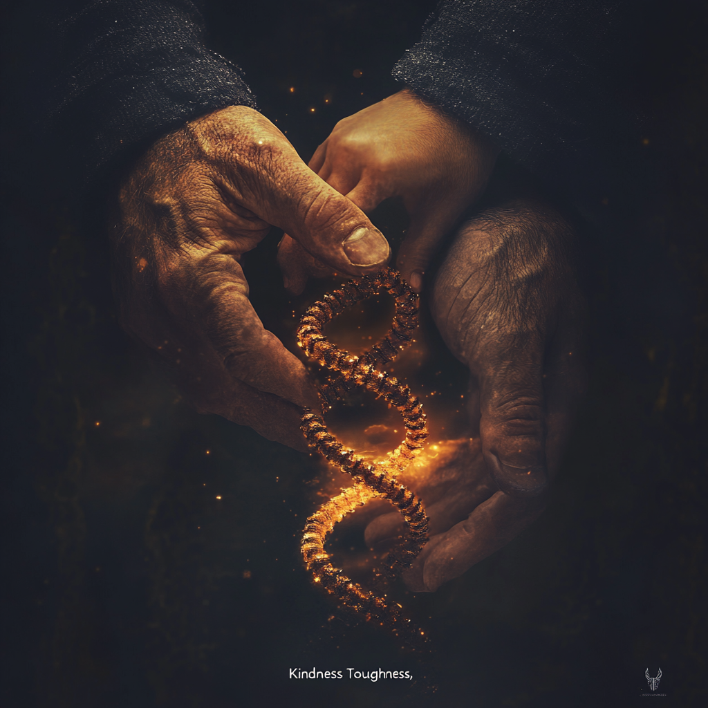 Intertwined hands symbolizing the balance of kindness and toughness in raising ethical children. Kindness and toughness in parenting, ethical education, raising resilient children, balanced parenting, family values.