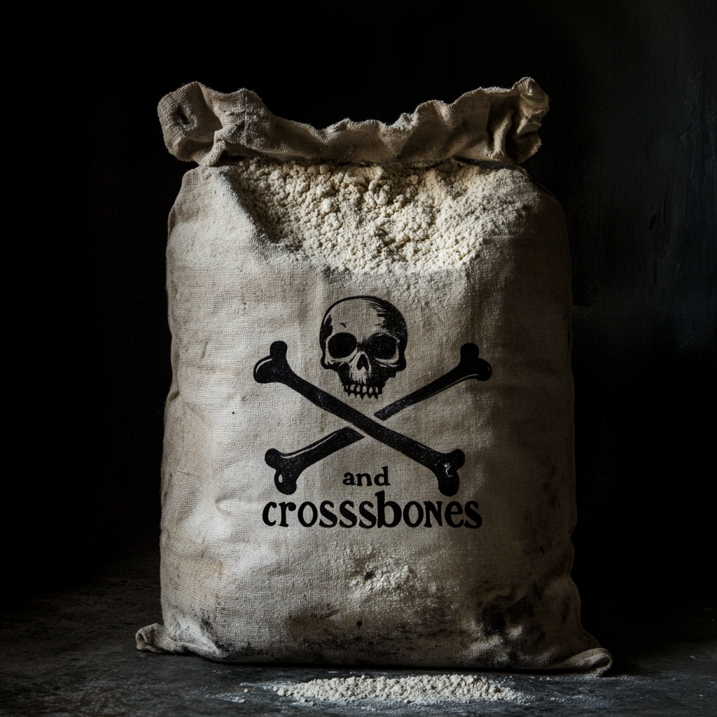 Bag of white flour with subtle dark cracks, symbolizing hidden health dangers. Harmful effects of flour Flour and health Gluten intolerance Gut health Brain fog Inflammation Healthy eating Alternative flours Refined carbohydrates