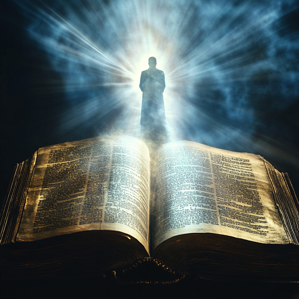 Ancient book with glowing script, depicting the power of remembered wisdom for healing. Authorized Remembrance Etheric Body Healing Spiritual Breakthrough Inner Peace Deliberate Recall Hidden Healing Power Energy Healing Mind-Body Connection Conscious Recitation Holistic Well-being
