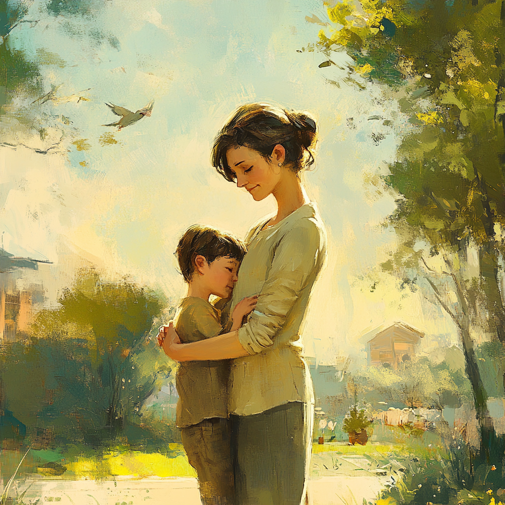 A parent demonstrating emotional resilience by balancing strength and softness while comforting their child, symbolizing emotional growth and resilience in parenting. Emotional Resilience, Parenting, Strength and Softness, Resilience in Parenting, Mastering Parenting