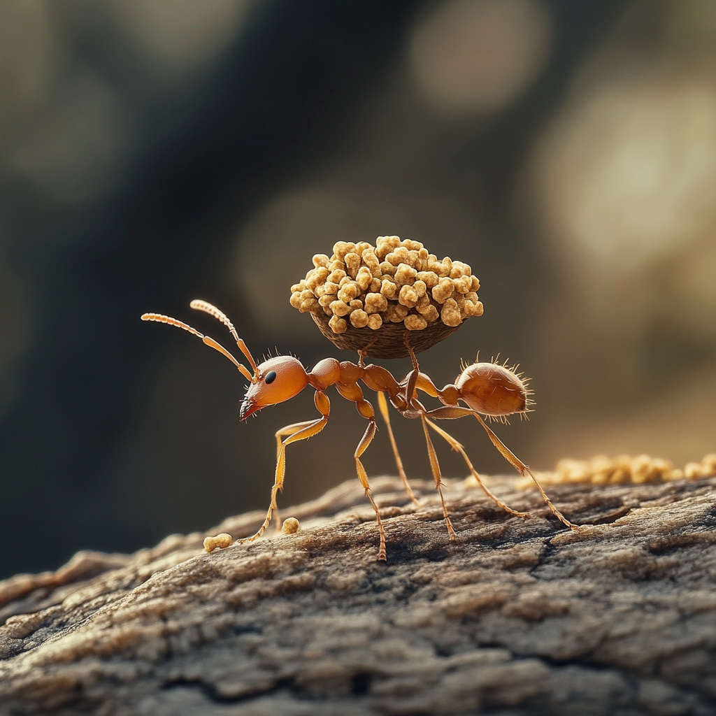 Ant carrying multiple grains of food, illustrating the benefit of having multiple strategies. Prepare multiple scenarios