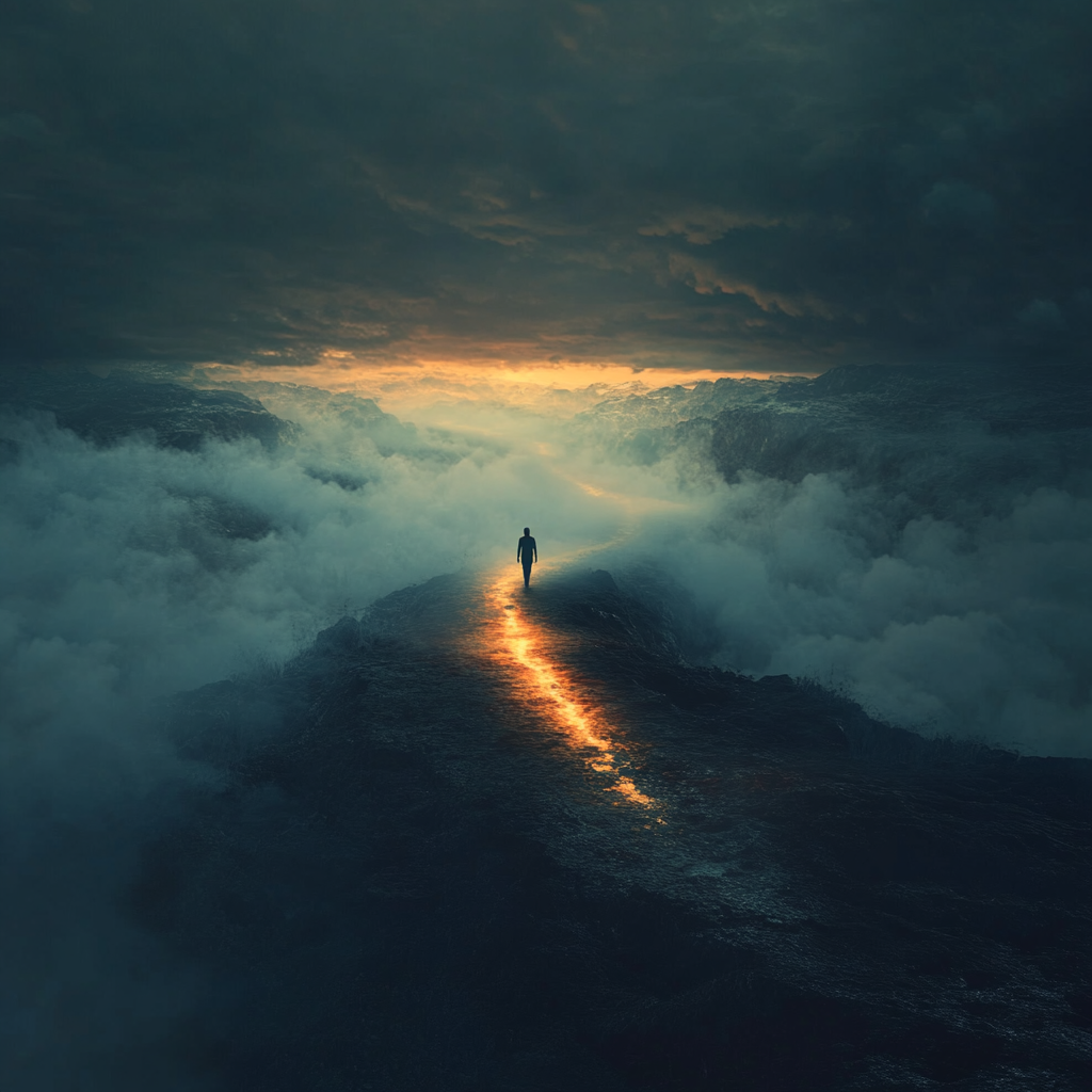 Person standing at the start of a misty path, feeling hesitant about the journey ahead. Overcoming Fear of Starting