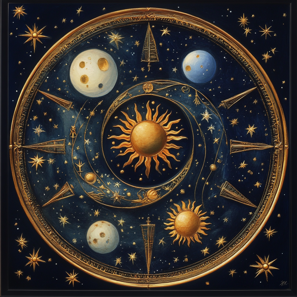"Celestial clock illustrating divine timing with stars and moons." Divine Timing Spiritual Growth Life Timing Universal Laws Mindfulness Personal Development