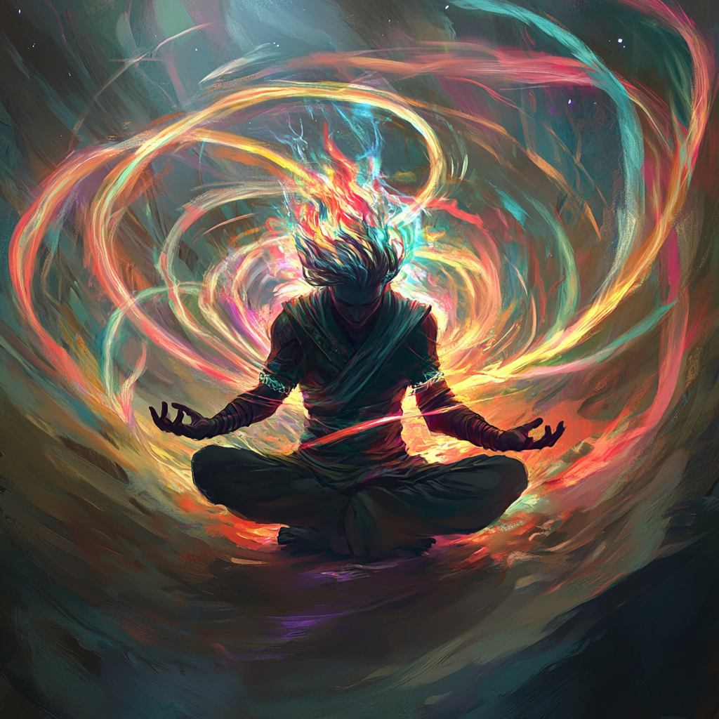 "Figure surrounded by a vibrant, protective aura, symbolizing self-immunization through self-ruqyah." Self-Ruqyah Aura Energetic Shield Self-Immunization Spiritual Protection Energy Field Cosmic Laws Vibrational Frequency Intention Purification Belief Sound Healing Mind-Body-Spirit Visualization Energetic Health Spiritual Growth Positive Energy Personal Power Inner Strength Energy Management Holistic Wellness Spiritual Resilience Unseen Forces Energetic Protection