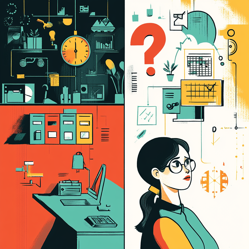 Split image showing a tired person in a monotonous work setting on one side and an engaged, purposeful person in a vibrant setting on the other, illustrating the contrast between working for a living versus working for a life. purpose of work meaning in work work life balance work fulfillment job satisfaction working for a living working for a life burnout job crafting future of work work psychology sociology of work cultural work ethic work stress career purpose finding meaning work work motivation job meaning work benefits work purpose psychology