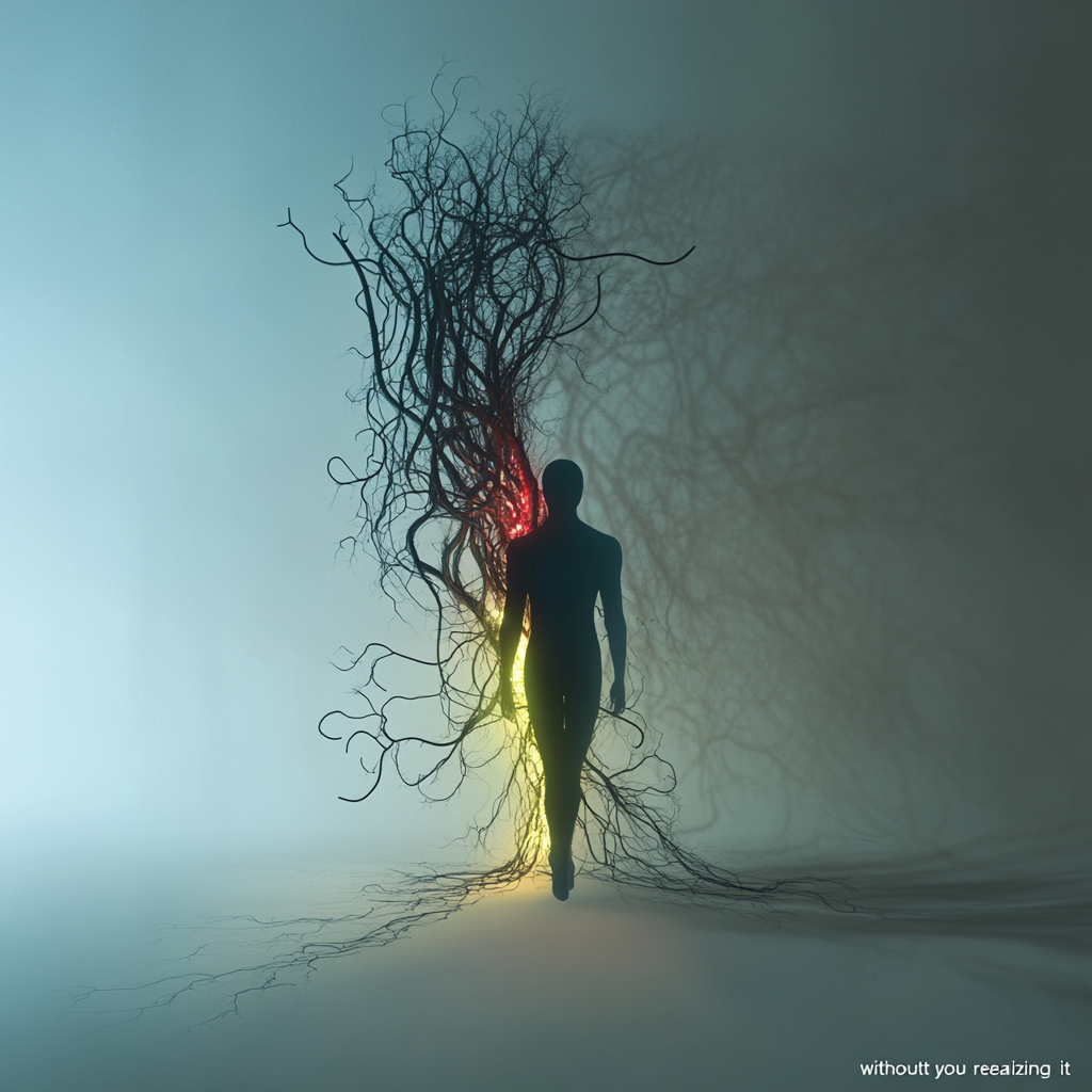 A vibrant figure is being subtly drained of light by dark tendrils from a nearby shadowy figure, symbolizing someone secretly draining energy. energy vampires spot energy drainers draining people toxic relationships emotional vampires protect your energy how to set boundaries deal with draining people energy drain symptoms psychological drain emotional drain relationship energy drain narcissistic traits relationships codependency emotional labor psychological vampirism stress and relationships burnout relationships subtle draining energy protection emotional exhaustion feel drained energy loss relationship stress emotional burnout