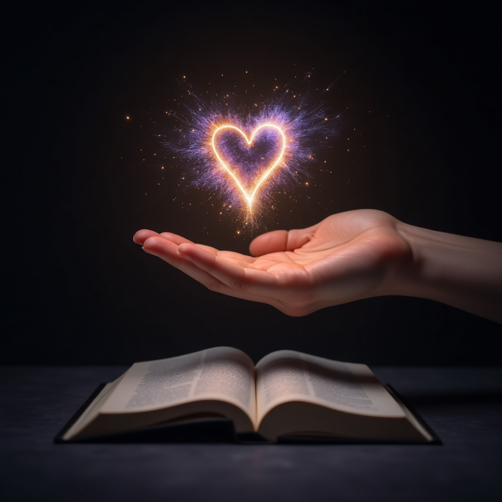 A human hand actively shaping glowing, ethereal particles of light and text into meaningful symbols, while a simple, plain dictionary word recedes in the background, symbolizing the active engineering of meaning beyond literal definitions. meaning construction, personal meaning, crafting reality, human agency, beyond words, purpose, cognitive linguistics, symbolic meaning, self-authorship.