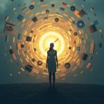 An abstract image showing a serene person with a glowing internal compass in their chest, calmly standing amidst a swirling vortex of chaotic daily life elements like clocks and notifications. Symbolizes finding inner guidance to organize a busy schedule." • Keywords: Internal compass, daily schedule, authentic living, time management, self-awareness, personal productivity, inner guidance, values, intuition, digital detox, stress relief, burnout prevention, life design, true north, intentional living, reclaim time, self-mastery, choose your program.