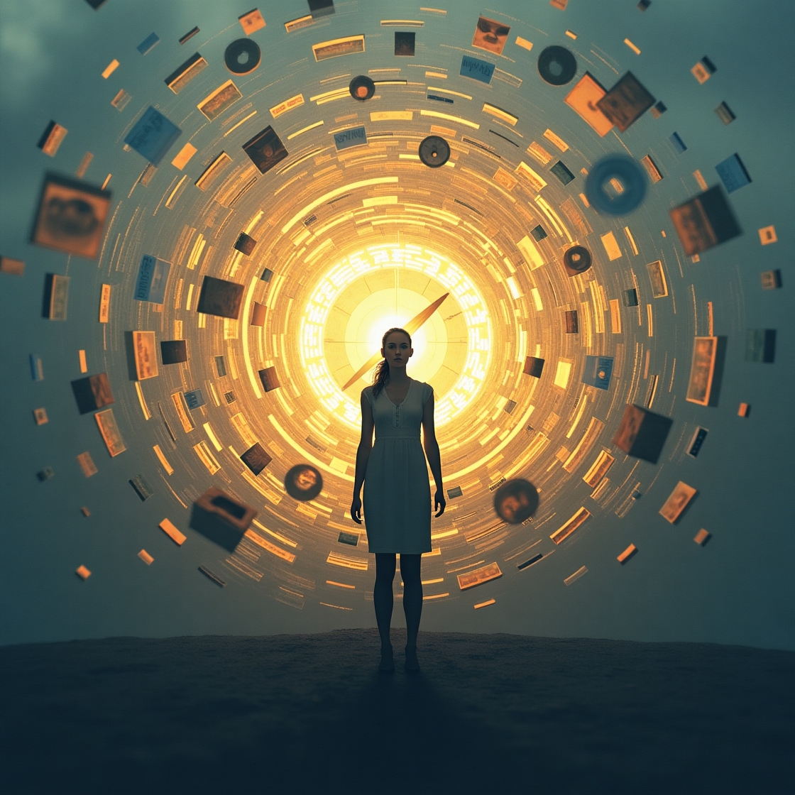 An abstract image showing a serene person with a glowing internal compass in their chest, calmly standing amidst a swirling vortex of chaotic daily life elements like clocks and notifications. Symbolizes finding inner guidance to organize a busy schedule." • Keywords: Internal compass, daily schedule, authentic living, time management, self-awareness, personal productivity, inner guidance, values, intuition, digital detox, stress relief, burnout prevention, life design, true north, intentional living, reclaim time, self-mastery, choose your program.