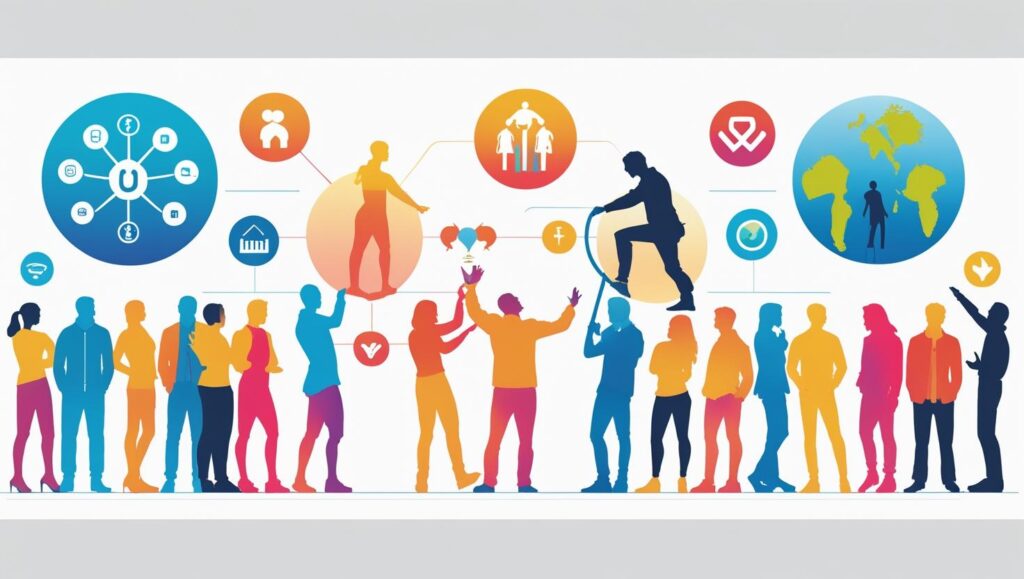 Infographic showing diverse people interacting with symbols of different appreciation languages like words, gifts, and quality time, illustrating how understanding these codes strengthens relationships. Keywords: appreciation languages, love languages, emotional intelligence, relationship building, communication skills, empathy, validation, human connection, workplace appreciation, personal growth.