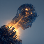 A human figure's silhouette or head with glowing neural pathways forming intricate, organized patterns inside, and radiating outwards to subtly influence and shape the surrounding environment (e.g., a city skyline, a growing plant), symbolizing internal context creating external reality. • Keywords: internal consistency, self-sabotage, neuroplasticity, belief systems, reality creation, subconscious mind, personal power, mindset shift, self-image, law of attraction, cognitive science, Oujda manifestation.
