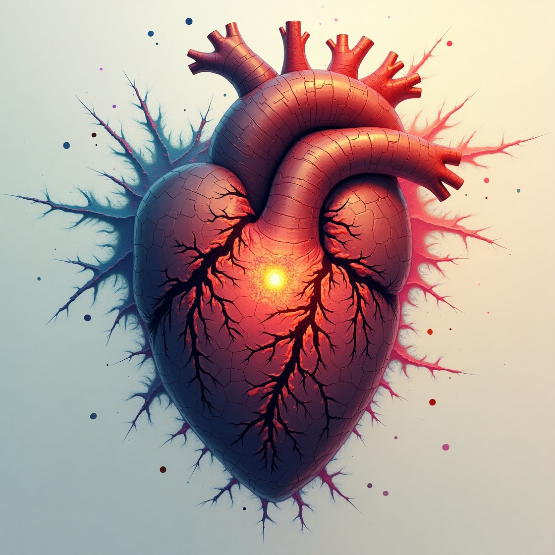 A stylized human heart composed of vibrant, shifting, and interconnected kaleidoscope patterns, with dark, jagged pieces slowly transforming into smooth, bright ones, symbolizing the reengineering of emotions. • Keywords: emotional intelligence, reengineering emotions, empathy, compassion, emotional regulation, inner transformation, authentic connection, personal growth, human relationships, self-mastery.