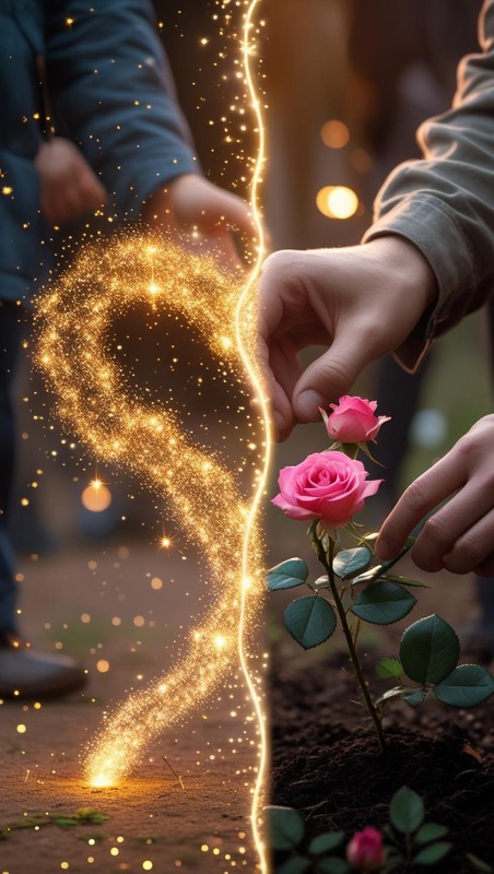 A split image contrasting a fleeting, sparkling "love spark" on the left with two hands carefully tending a healthy plant on the right, symbolizing the transition from initial infatuation to nurtured, lasting love. • Keywords: Love management, lasting connection, healthy relationships, romantic myth, relationship advice, conscious love, emotional intelligence, communication skills, attachment theory, long-term love.