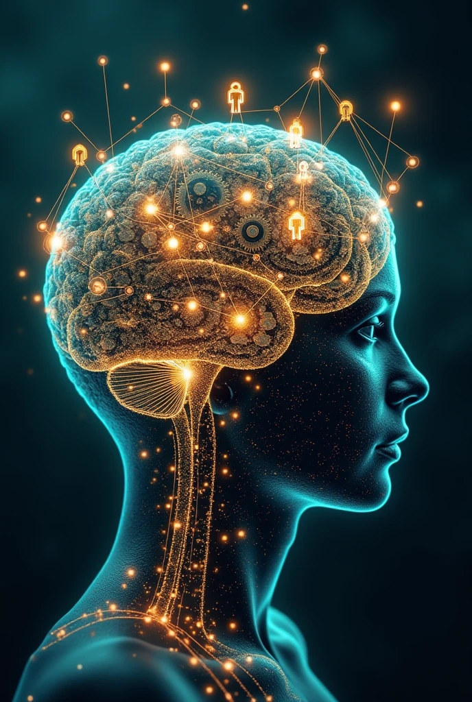 A visual metaphor showing a brain (knowledge) intricately connected to a network of human figures (relationships), with opportunities sparking at the connection points, illustrating that wealth is a reflection of both knowledge and relationships." • Keywords: Wealth creation, knowledge vs relationships, social capital, networking, financial success, business growth, personal finance, collaboration, trust, influence, human connection, career advancement